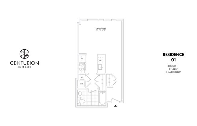 Studio, 1 bath, 454 sqft, $2,010, Unit Residence 101