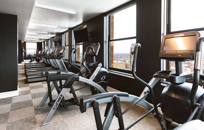 The Stott fitness center with treadmills and elliptical machines.