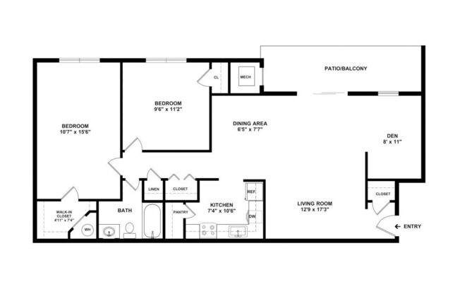 2 beds, 1 bath, 1,099 sqft, $1,728