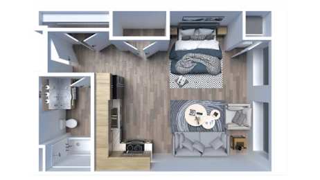 Studio, 1 bath, 451 sqft, $1,389