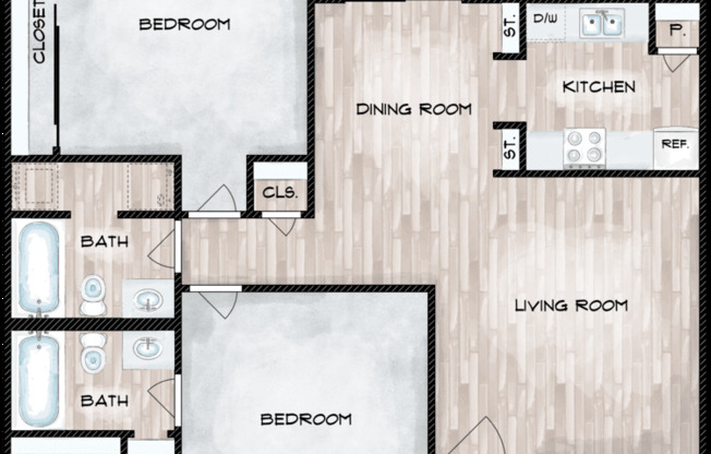 2 beds, 2 baths, 952 sqft, $1,659