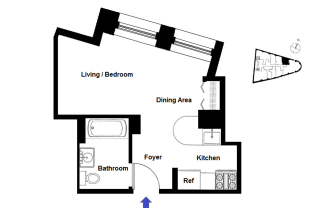 Studio, 1 bath, 367 sqft, $3,300, Unit 606
