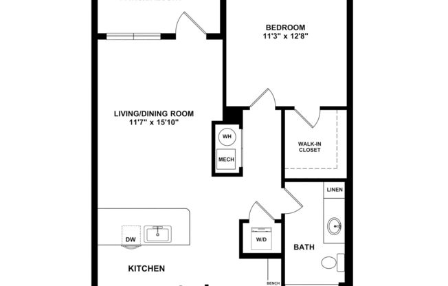 1 bed, 1 bath, 668 sqft, $1,365