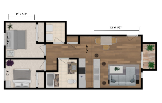 2 beds, 1 bath, 923 sqft, $1,305