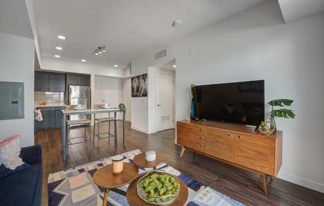 Hollywood CA Apartments - Open Space Living Room with Stylish Interior and Hardwood Floors