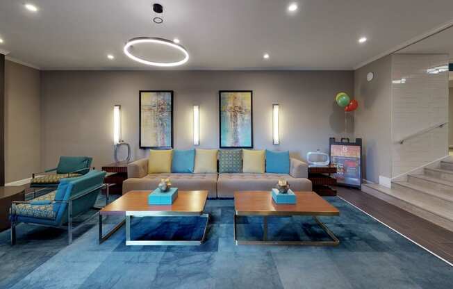 Lounge area in the leasing center at Bridgeyard in Alexandria, VA