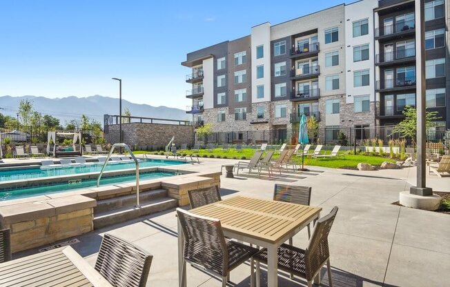 Poolside picnic tables