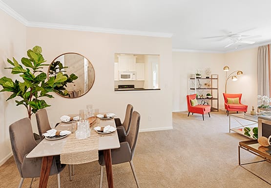 Separate dining area; galley kitchen and living room