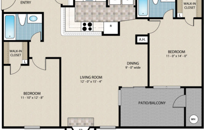 2 beds, 2 baths, 1,056 sqft, $2,550