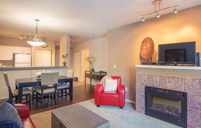 Open Living  With Fireplace at Metropolitan Collection Apartments, Washington
