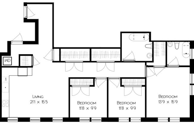 3 beds, 2 baths, $8,500, Unit 8H