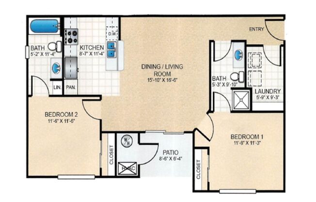 2 beds, 2 baths, 958 sqft, $1,369, Unit 875-301