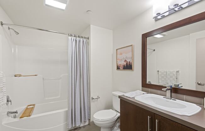 a bathroom with a shower toilet and sink