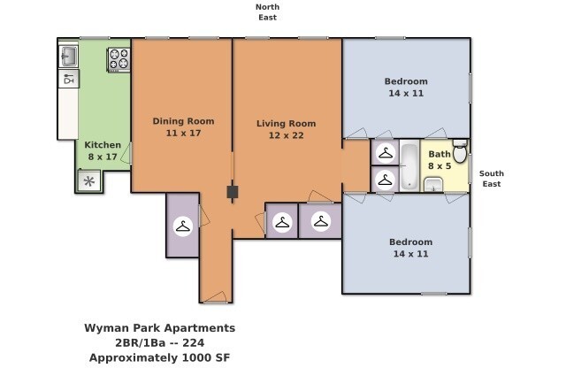 2 beds, 1 bath, 950 sqft, $1,900, Unit 224