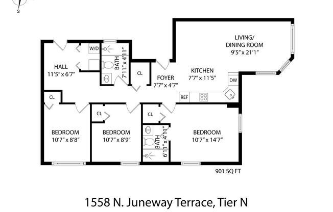 3 beds, 2 baths, 894 sqft, $2,650, Unit 1558-3N
