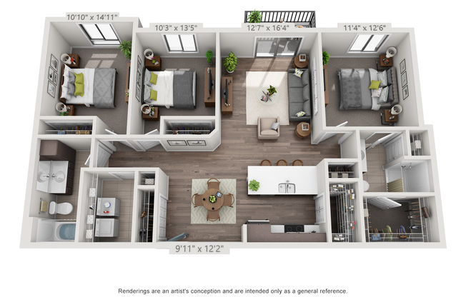 3 beds, 2 baths, 1,301 sqft, $1,725, Unit 302