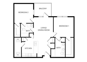 2 beds, 2 baths, 1,040 sqft, $1,800