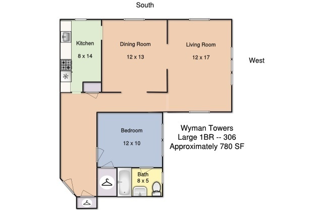 1 bed, 1 bath, 550 sqft, $1,400, Unit 306
