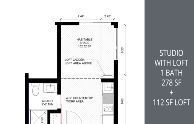 Studio, 1 bath, 278 sqft, $1,350, Unit 408