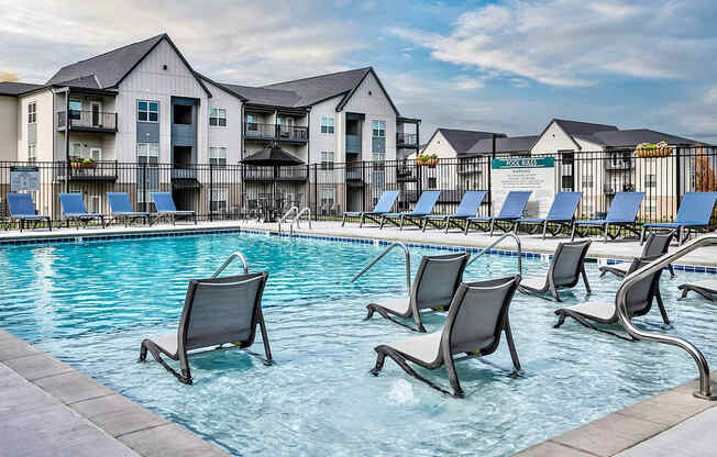 Resort-style swimming pool with baja shelf at Tiburon Ridge in Omaha, NE