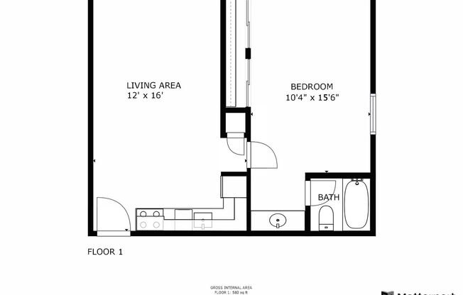 1 bed, 1 bath, 580 sqft, $860, Unit 301