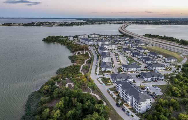 aerial view of Reveal on the Lake apartments