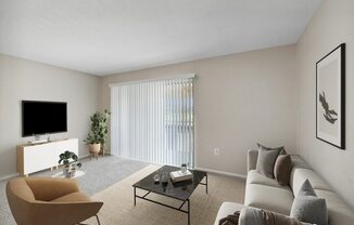 Model living room with sliding glass door