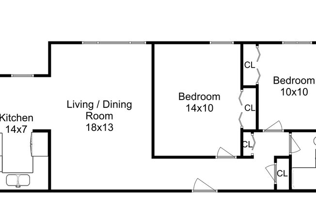 2 beds, 1 bath, 714 sqft, $1,285, Unit 401-307