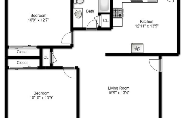 2 beds, 1 bath, 903 sqft, $1,170, Unit K-11