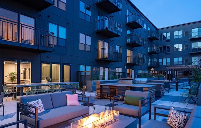 Exterior at night at Harper Apartments in St Paul, MN