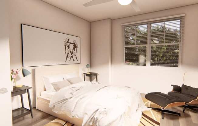 a bedroom with a bed and a window in a 555 waverly unit at Brownstones at Palisade Park Townhomes, Colorado