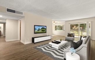 a living room with a couch and a table