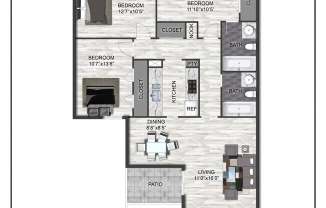 3 beds, 2 baths, 1,100 sqft, $2,095, Unit 138