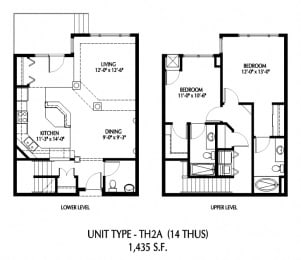 2 beds, 2.5 baths, 1,435 sqft, $2,158