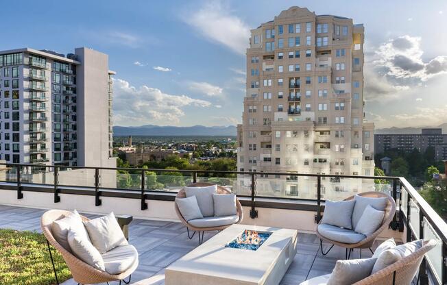 Soak in breathtaking sunsets and a vibrant skyline from your stunning rooftop retreat at Modera Golden Triangle.
