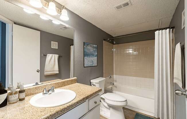 spacious full bathroom at summit on the lake apartment