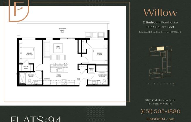 2 beds, 2 baths, 818 sqft, $2,195, Unit 703 - Willow