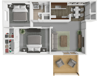 2 beds, 1 bath, 834 sqft, $1,250