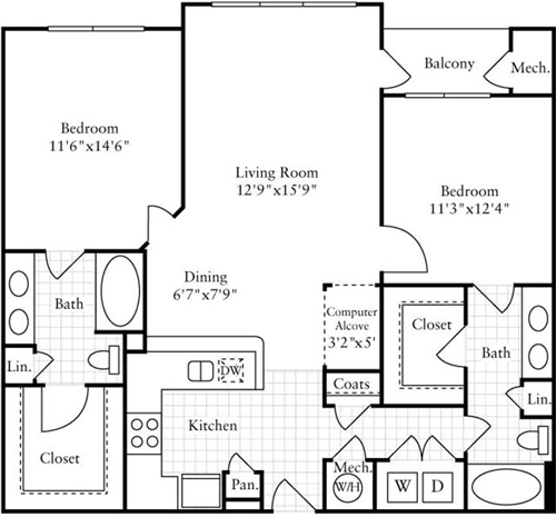 2 beds, 2 baths, 1,203 sqft, $2,436, Unit 2034