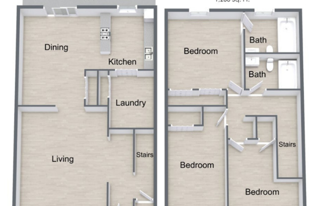 3 beds, 2 baths, 1,200 sqft, $1,315, Unit 1809