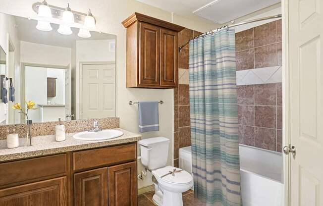 A bathroom with a toilet, sink, and shower.
