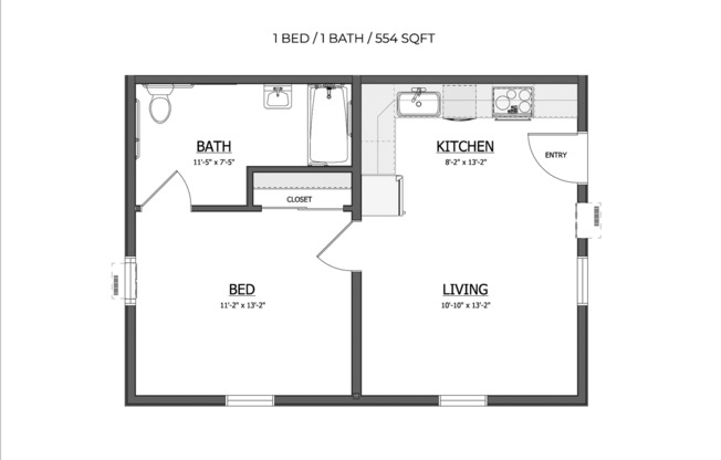 1 bed, 1 bath, 551 sqft, $1,600, Unit 102