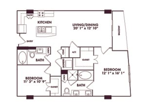 1 bed, 2 baths, 1,211 sqft, $2,304