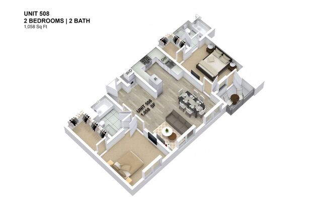 2 beds, 2 baths, 1,058 sqft, $2,750, Unit 508