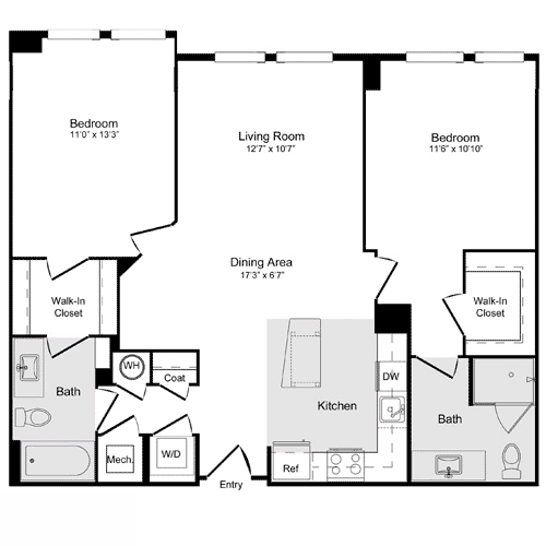 2 beds, 2 baths, 1,106 sqft, $2,885, Unit 334