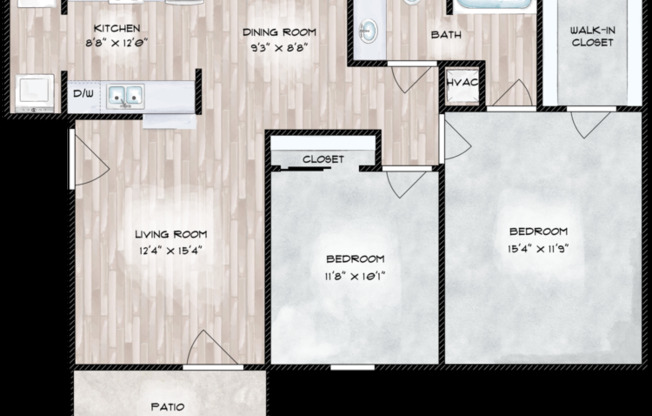 2 beds, 1 bath, 853 sqft, $1,049