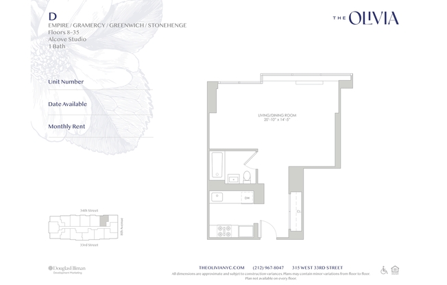 Studio, 1 bath, 508 sqft, $4,025, Unit 9D