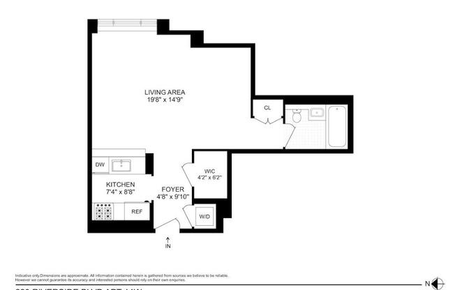 Studio, 1 bath, 550 sqft, $3,800, Unit 14W