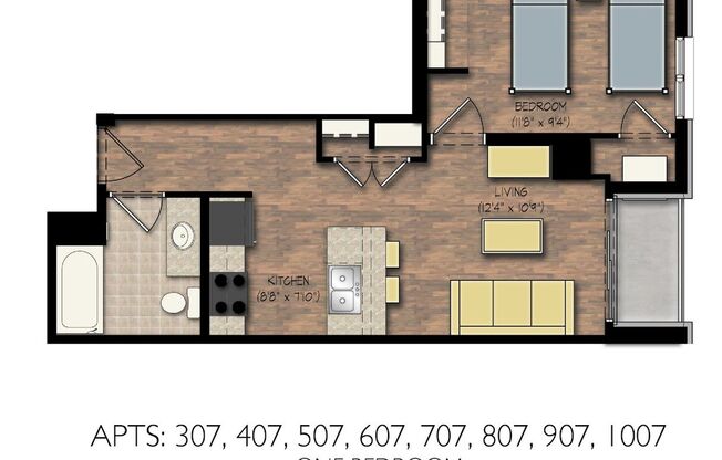 1 bed, 1 bath, 550 sqft, $1,850, Unit #507