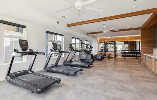 the gym with treadmills and other cardio equipment at the flats at 3600